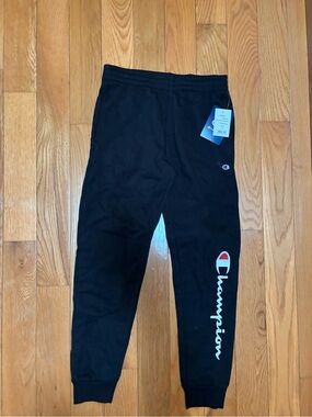 Champion Black Jogger Pants with White Script Logo for Kids